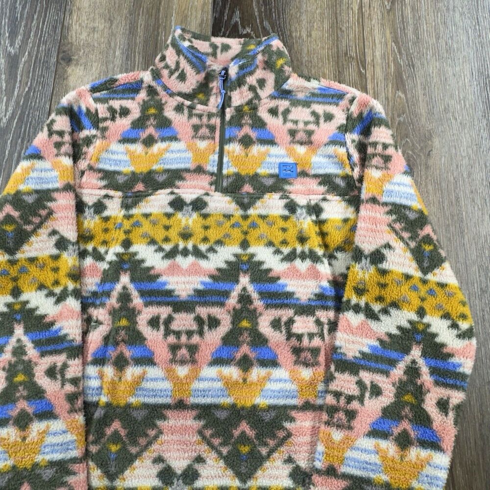 Billabong Adventure Division Fleece Sweater Womens L Tribal Aztec Sherpa 1/4 Zip